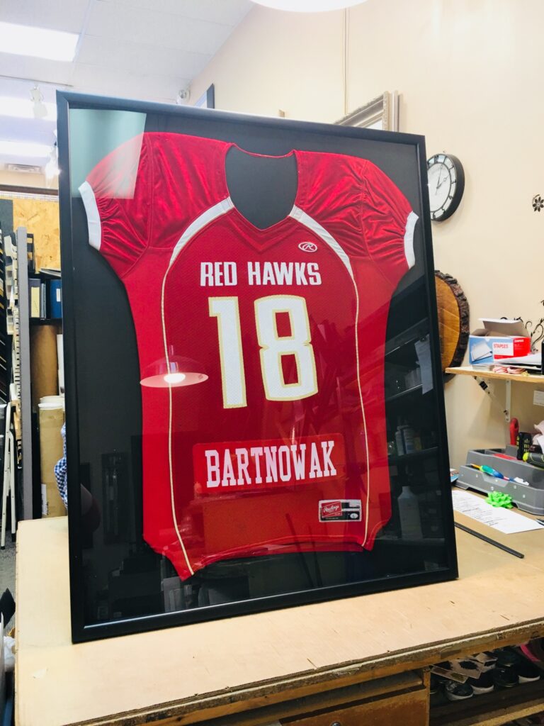 Framed Red Hawks Jersey
