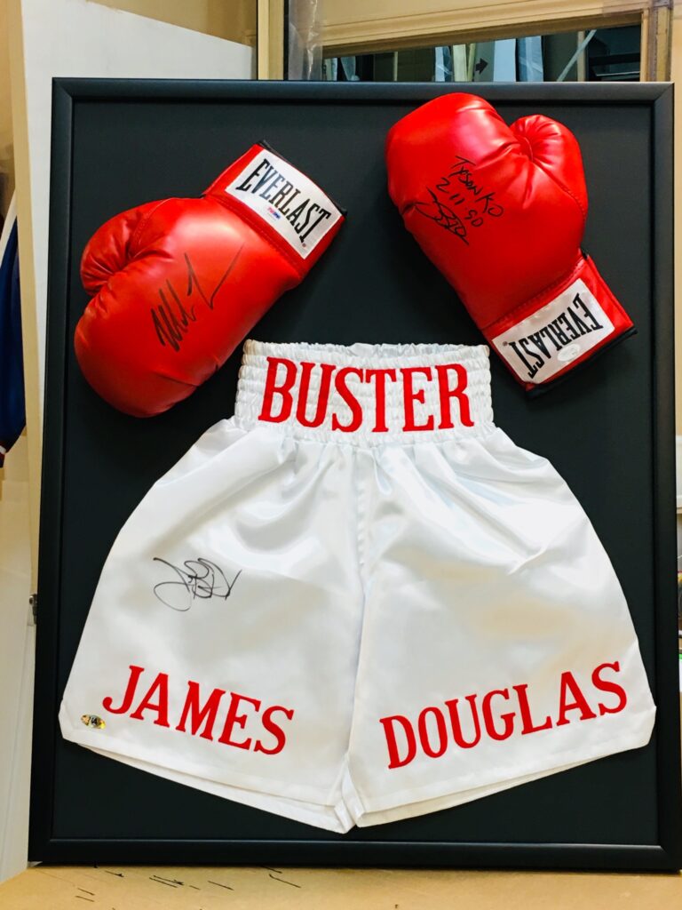 Framed Buster Boxing Shorts and Gloves